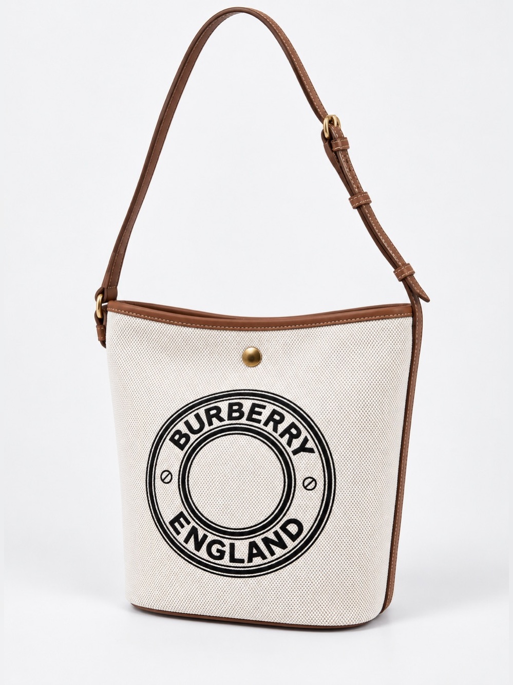 Burberry England Canvas Bucket Bag in Ivory and Brown